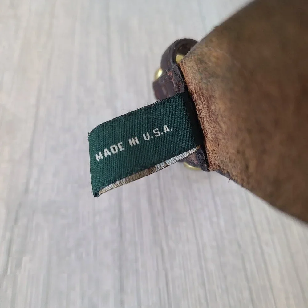 Vintage Cole Haan Brown Leather Belt Made in USA Brass Buckle Stitch Detailed